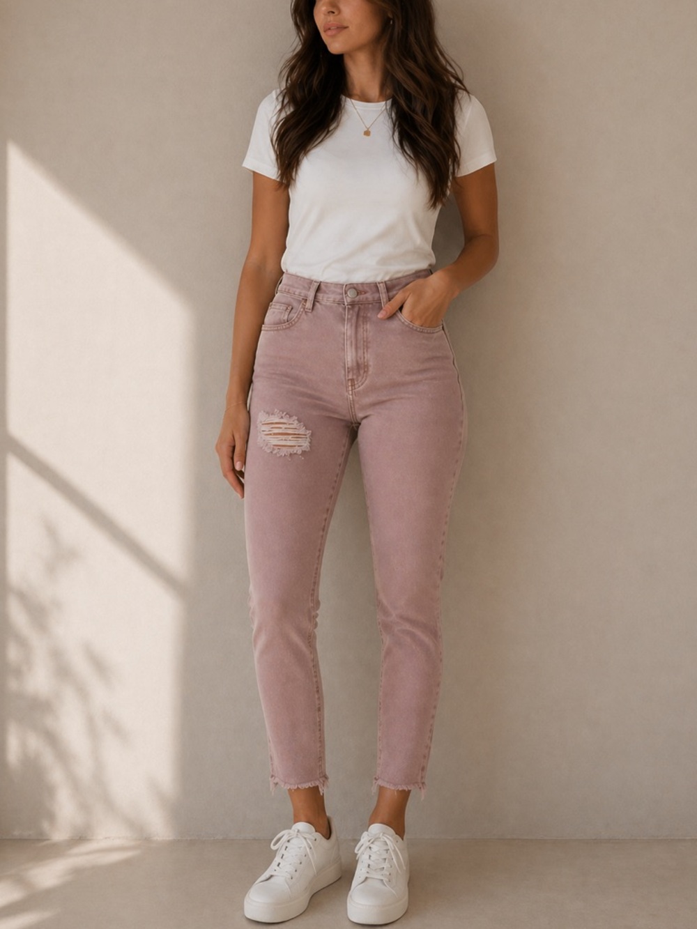 High-Rise Slim Jeans in Dusty Rose - Women